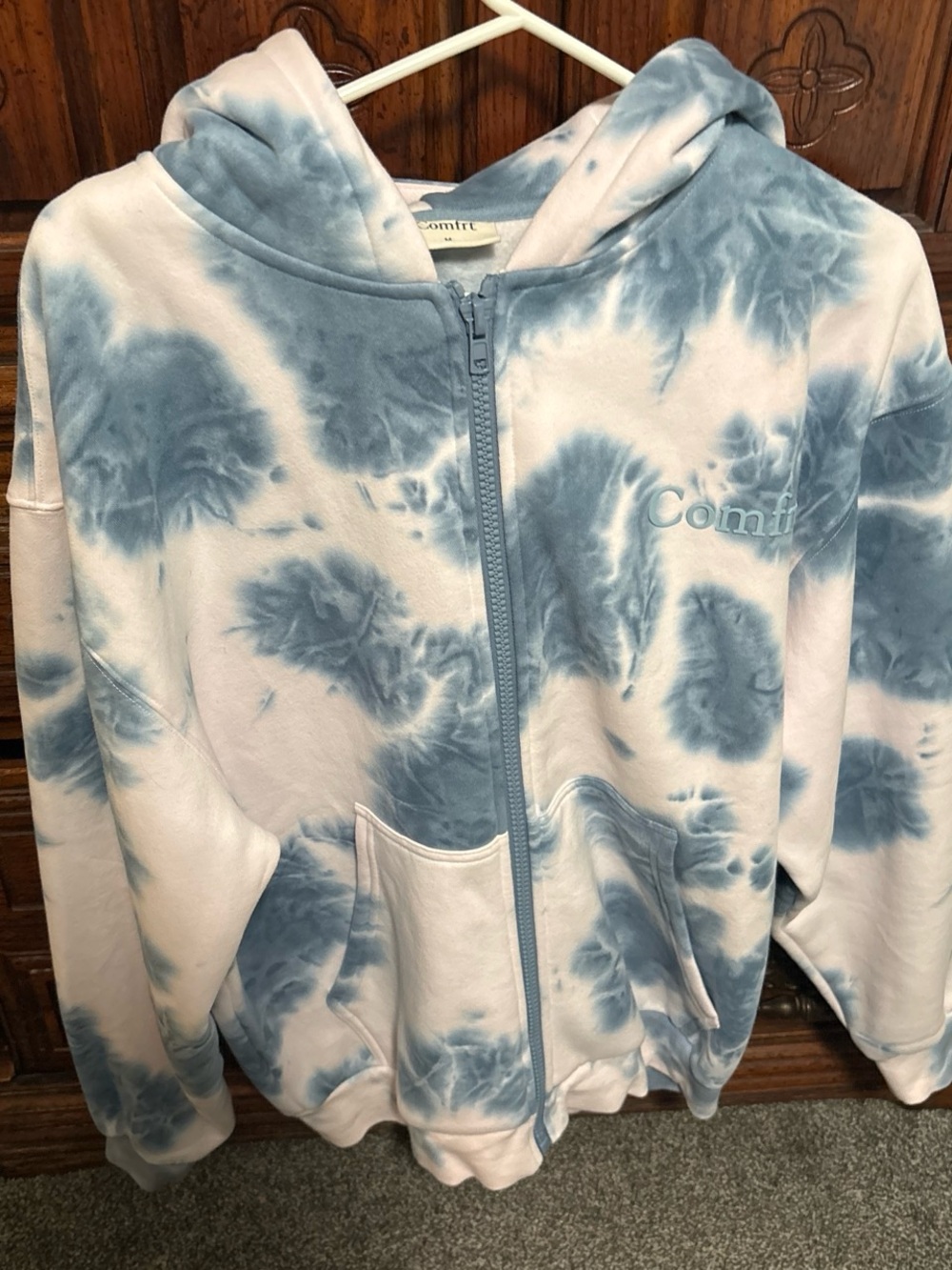Comfit Blue Tie-Dye Zip Hoodie - Women's